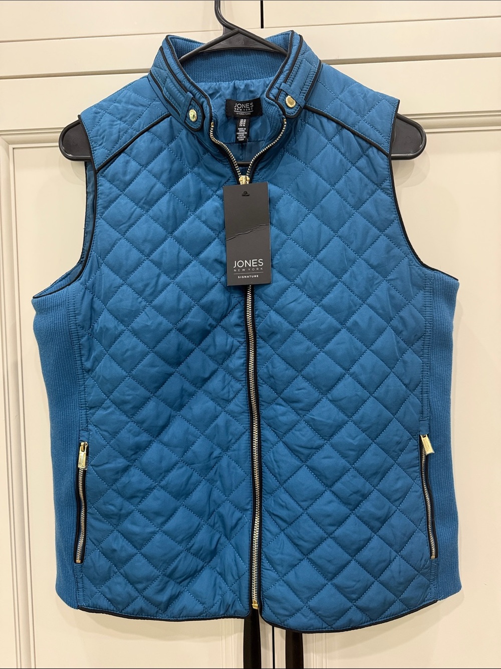 Jones New York Signature Womens Medium Quilted Vest Midnight Blue Insulated NWT